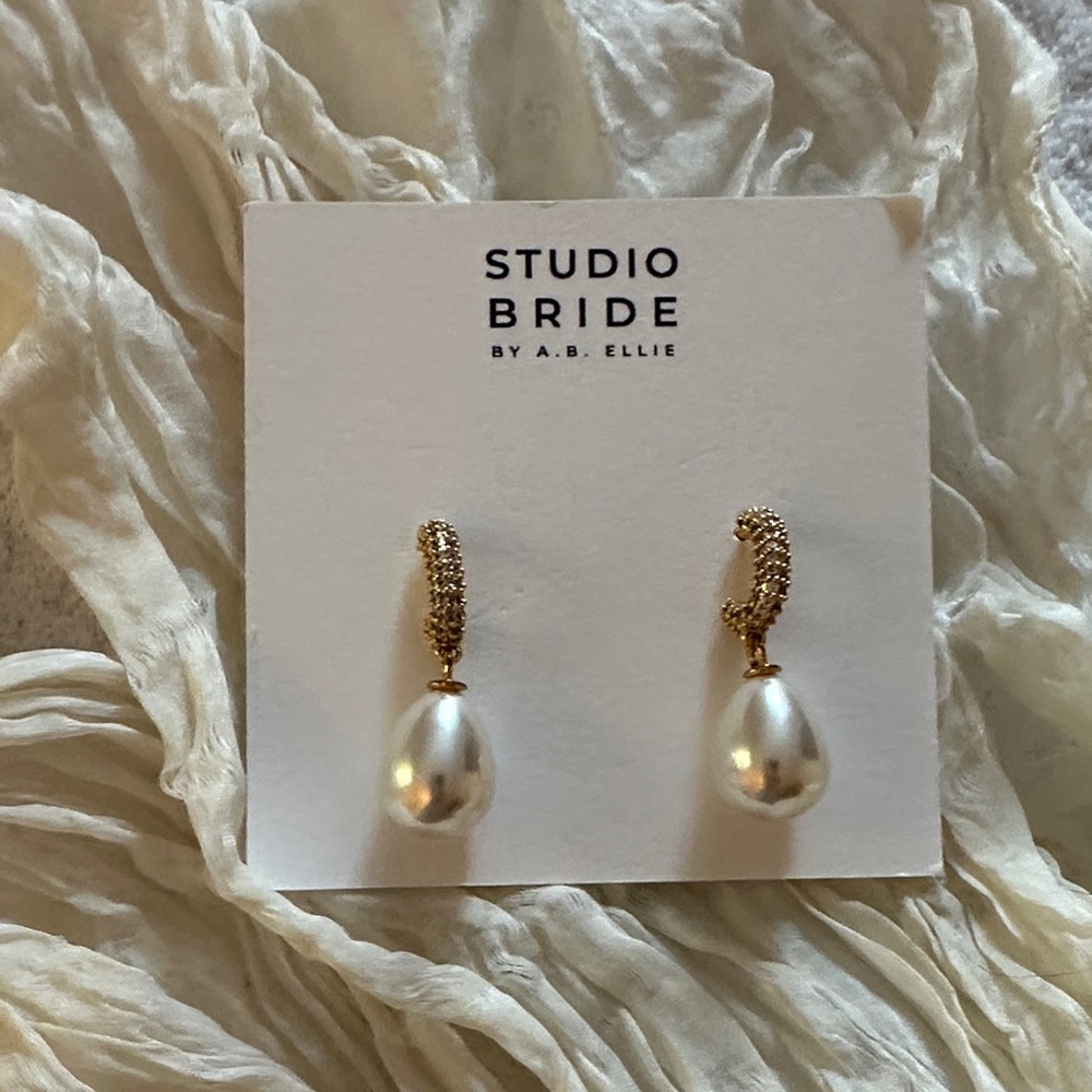 Studio Bride Pave Hoop Pearl Drop Earrings